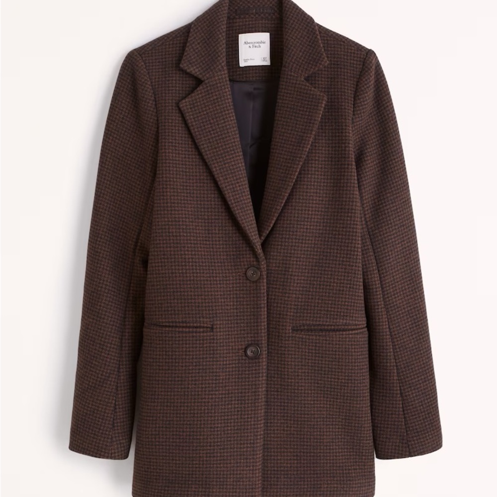 Abercrombie Heavyweight Wool-Blend Blazer Coat in brown plaid sz XS tall